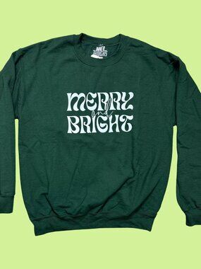 Inner Thoughts‎ Dark Green Merry & Bright Christmas Crewneck Sweatshirt